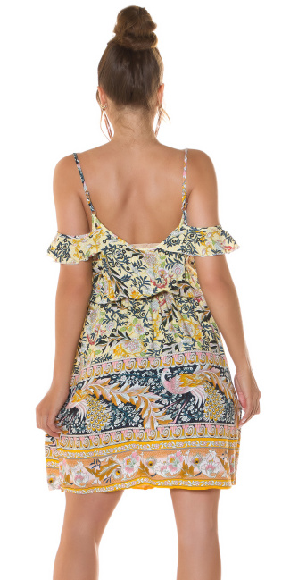 Trendy off-shoulder Minidress with print Yellow